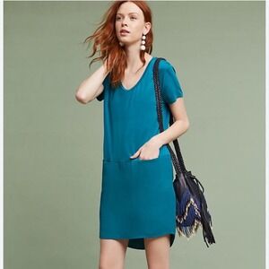 ANTHROPOLOGIE DOLAN LEFT COAST Teal Short Sleeve Shift Dress With‎ Pockets | NWT